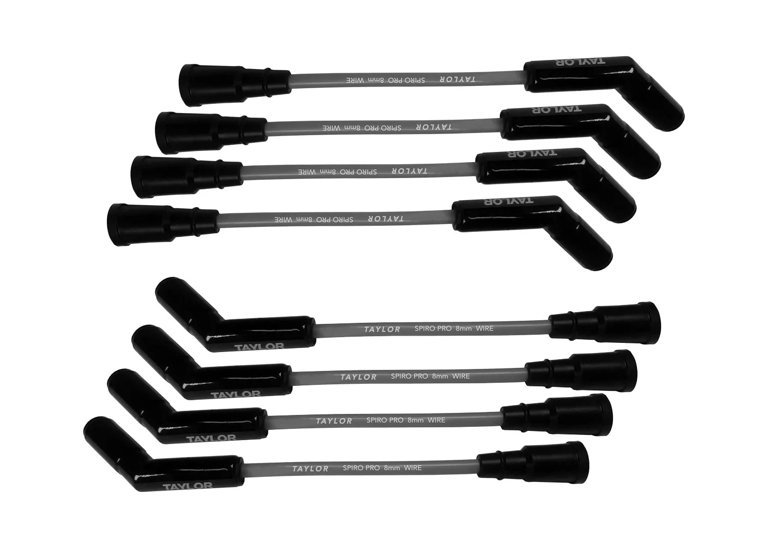 Taylor Cable Spiro-Pro 8mm Gray Spark Plug Wires with Black Ceramic Boots and Heat Protecting Sleeving for Ford 7.3L Godzilla Engines