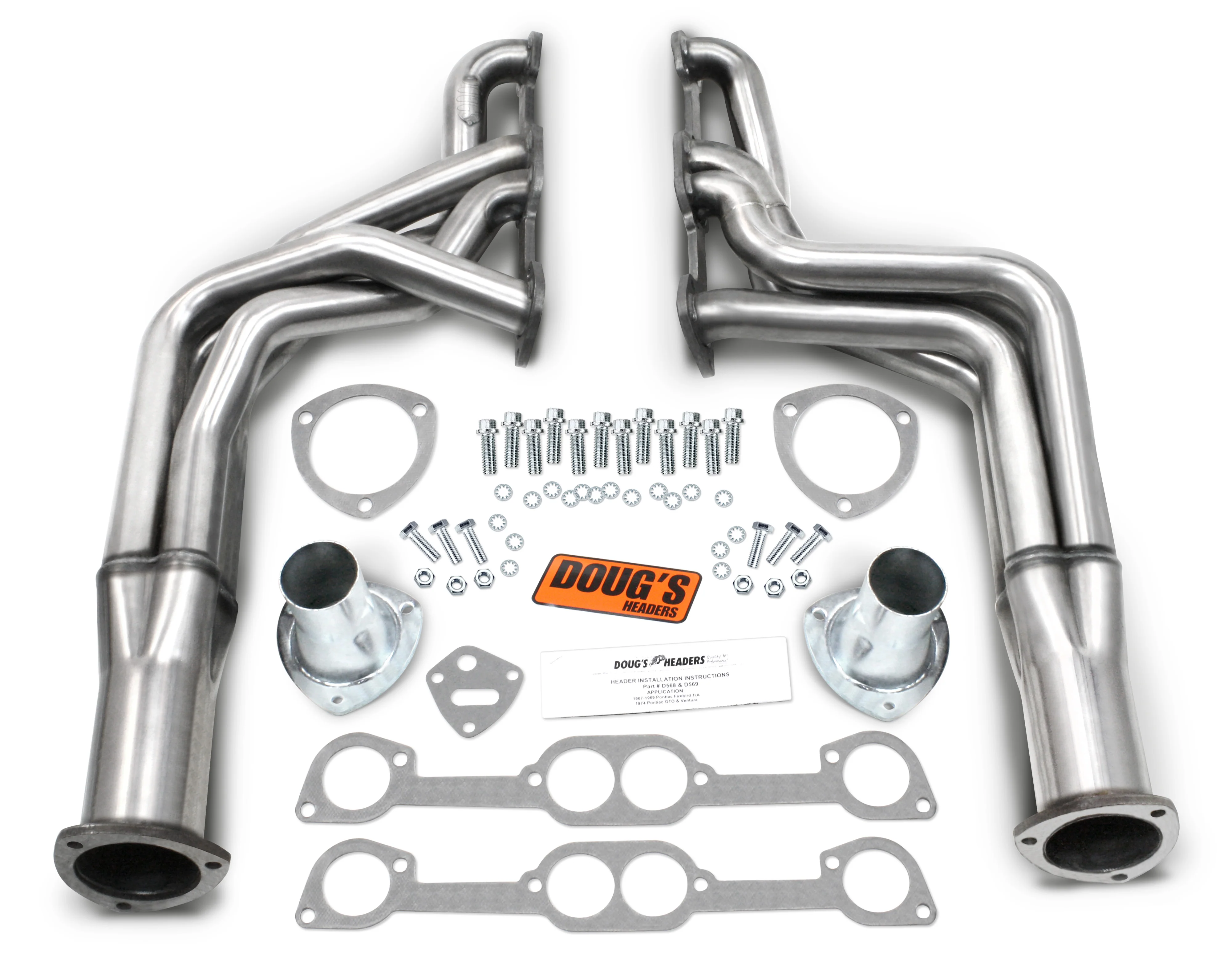 1967-69 Pontiac Firebird V8 with Aftermarket Cylinder Heads 1 7/8" 304 Stainless Steel Long Tube Header