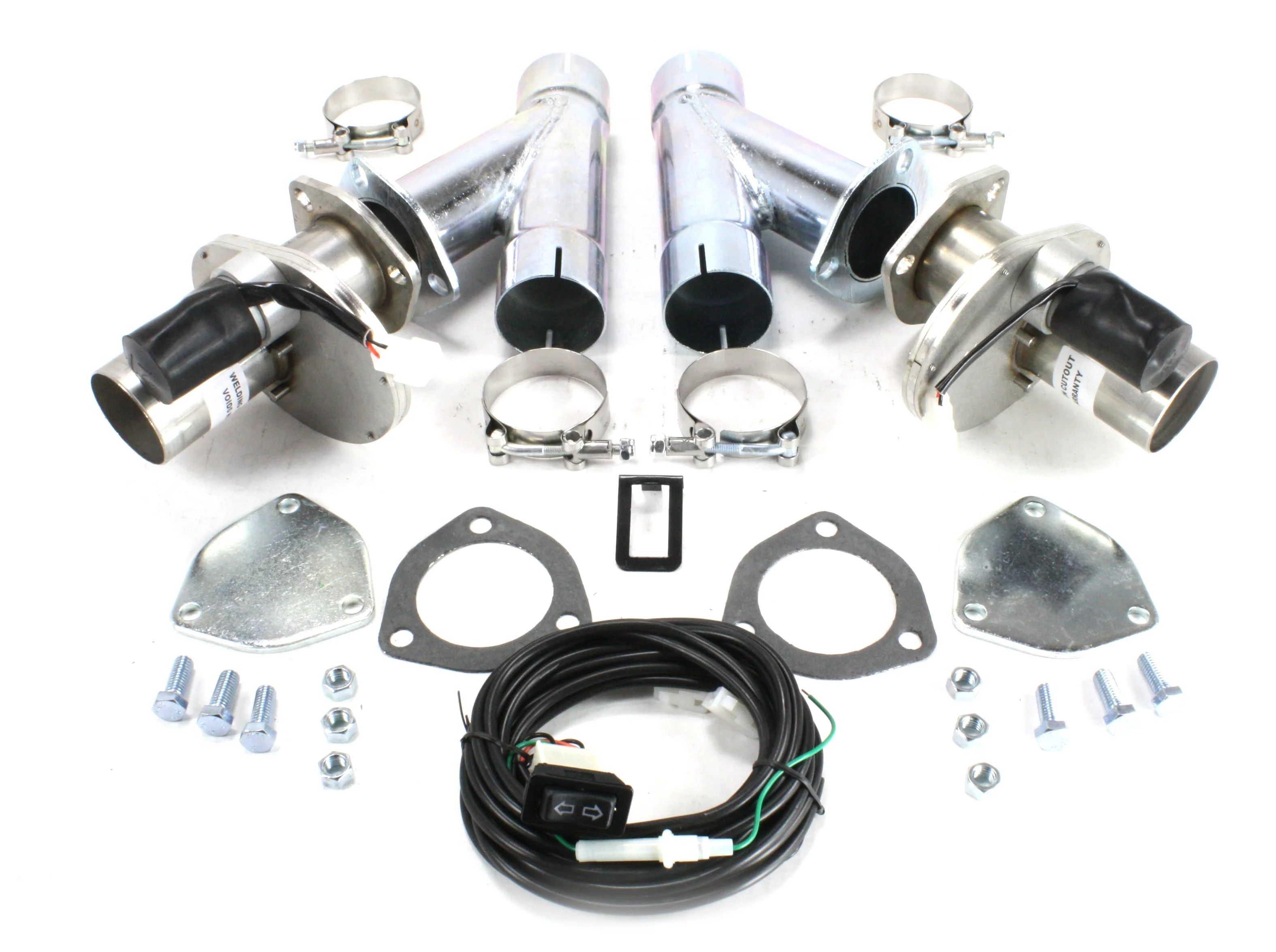 Electric Exhaust Cutout with Hook-Up Kit for 2 1/4" Tubing (Pair)