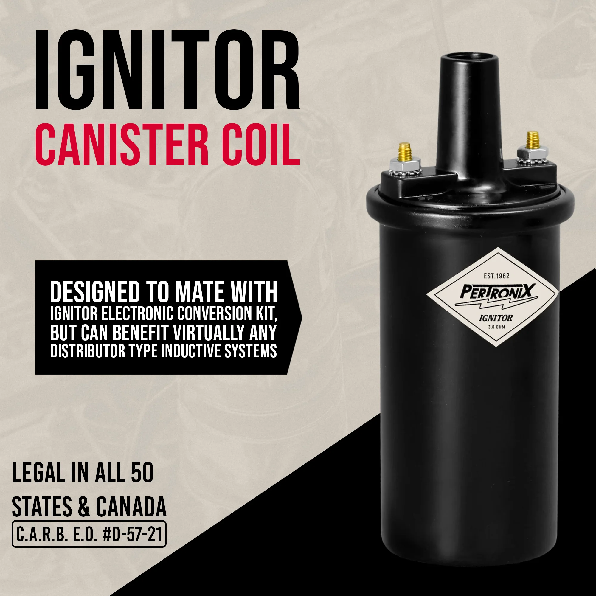 PerTronix 40511 Ignitor Oil Filled 40,000 Volt Ignition Coil with 3.0 Ohms Resistance in Black - Image 8