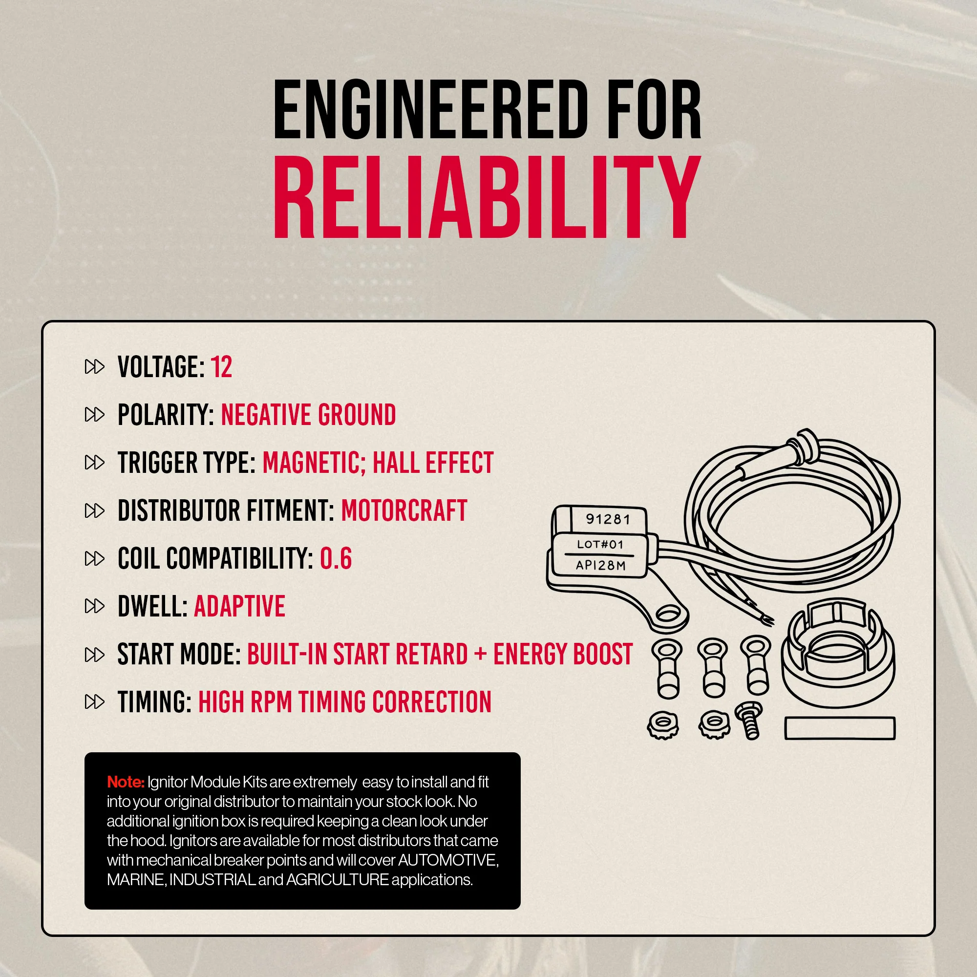 1957-74 Ford/Mercury/Lincoln Single Point 8 Cylinder Ignitor® II Electronic Ignition Conversion - 12 Volt Negative Ground - PerTronix 91281 - Image 6