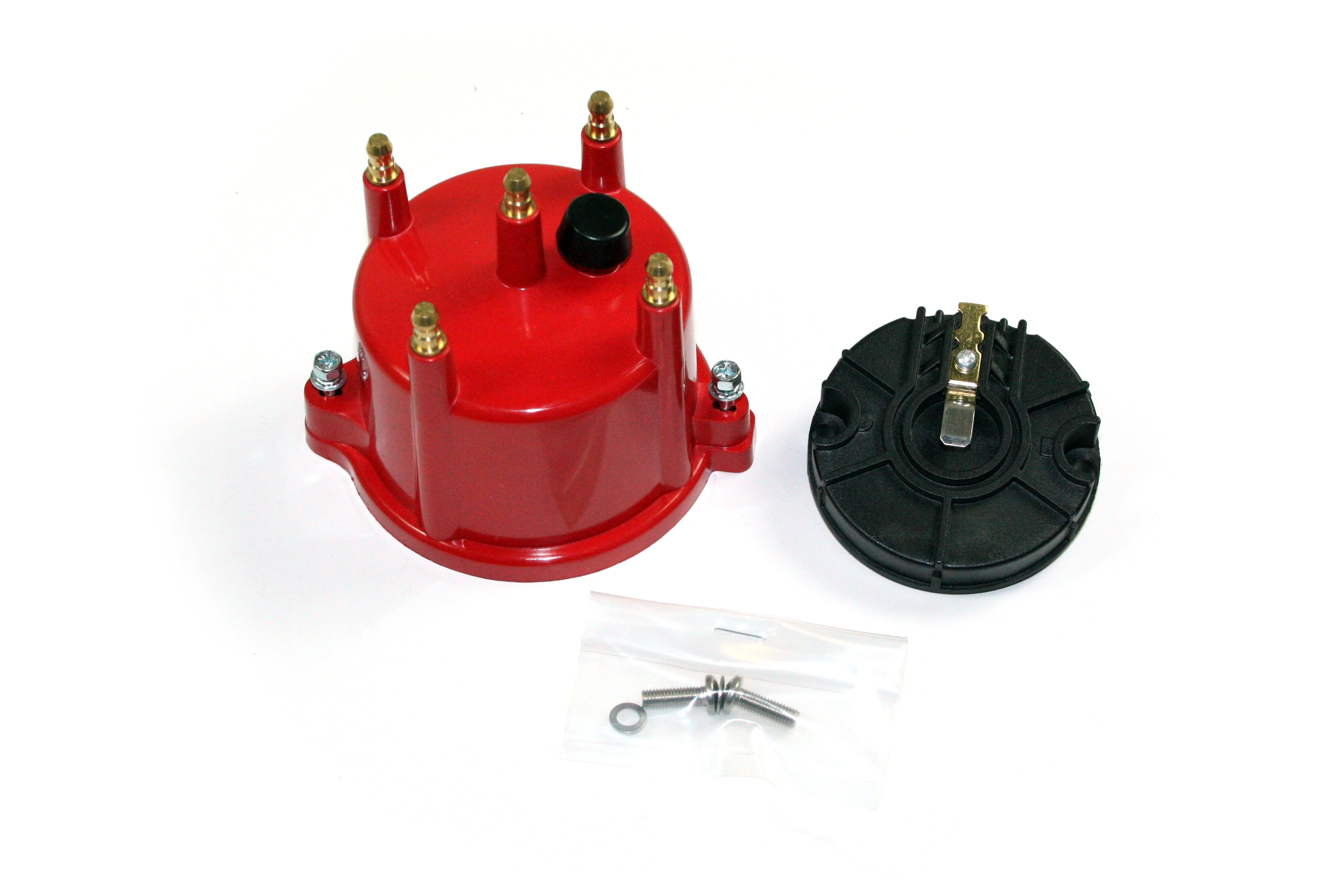Replacement Cap and Rotor Kit for 4 Cylinder Billet Distributors - Red / Male (Service Part Only)